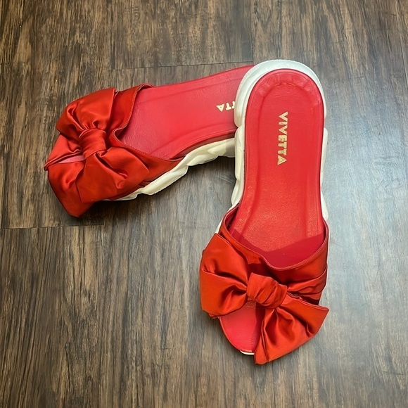Revolve VIVETTA Red satin Bow chunky Sandals 40 9 - Picture 12 of 15